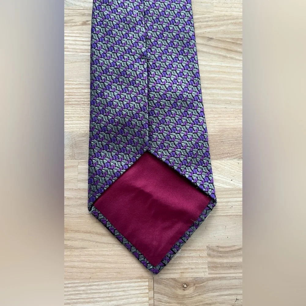 Charvet Designer 100% Silk Tie in a Beautiful Purple and Silver Color
